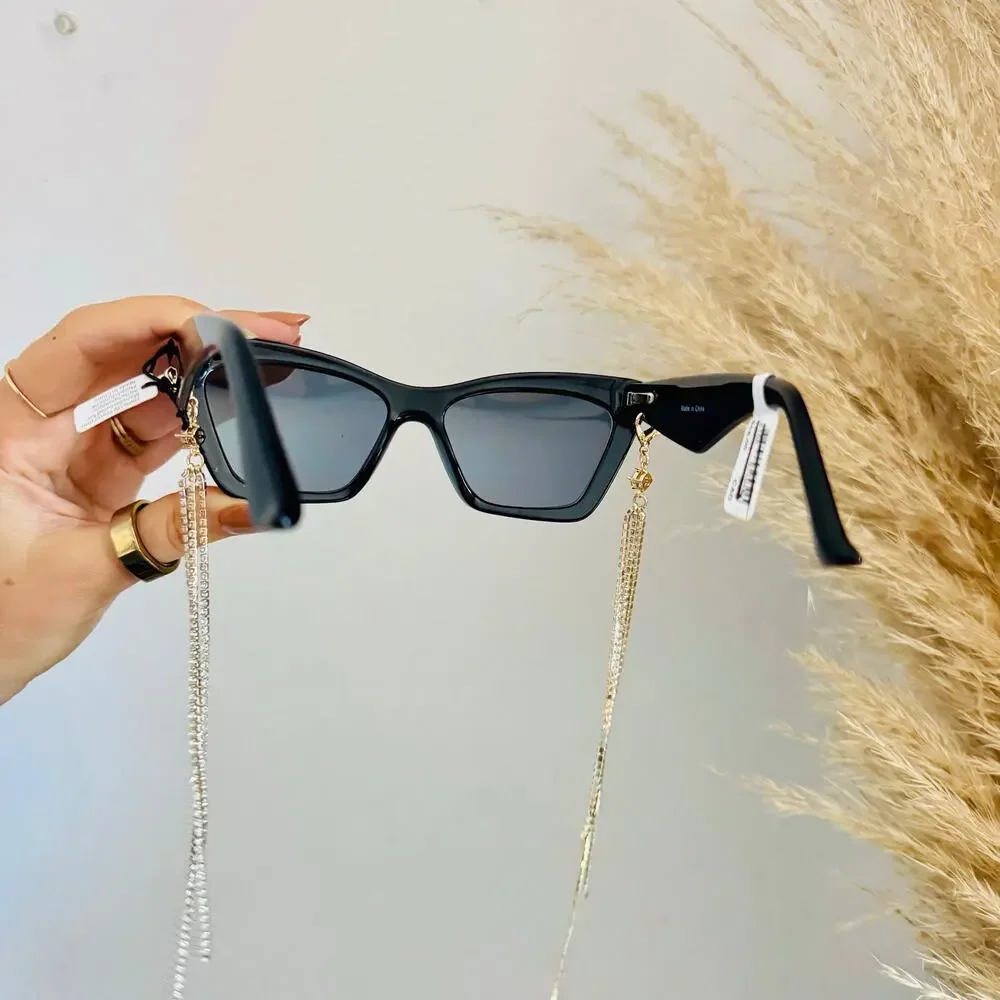NEW ANTHROPOLOGIE Black Clip Tassel Rhinestone Charm Sunglasses $78 Sunnies